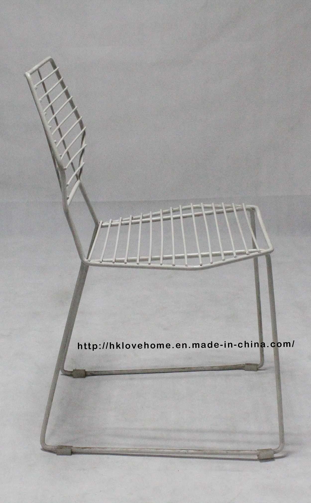 Furniture Restaurant Stackable White Metal Wire Dining Chair