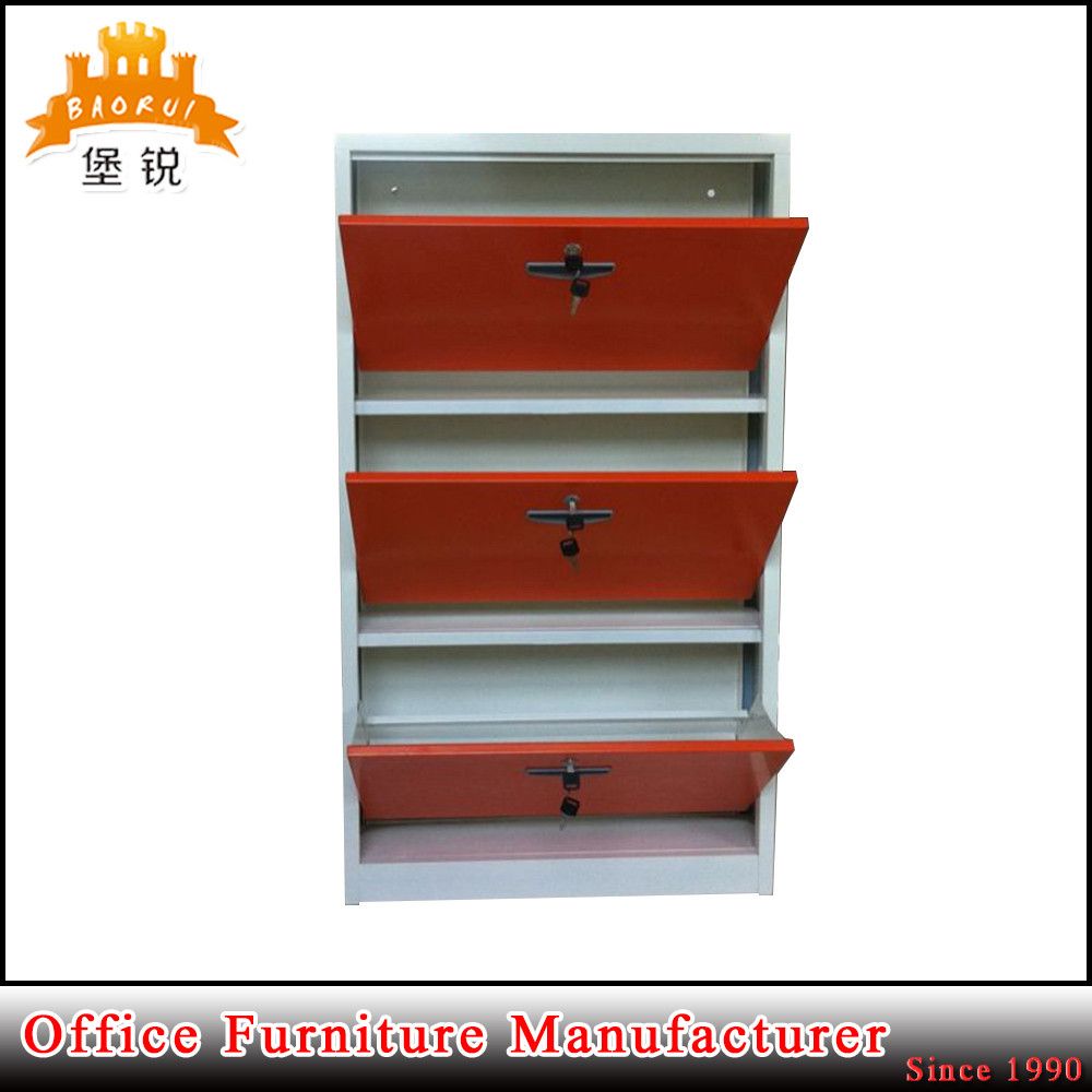 3 Tier Knock Down Structure Metal Steel Drawer Shoe Rack Cabinet