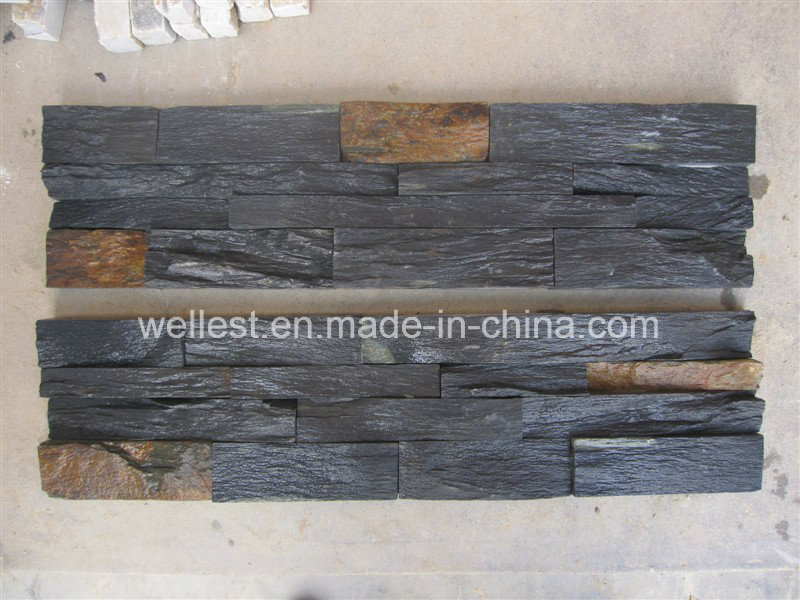 SL-018r Black Color Slate Ledge Stacked Culture Stone Rough Finish