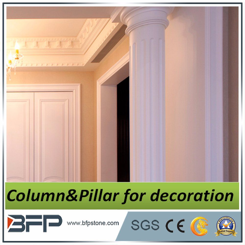 Polish Burnishing Round Stone Carved White Marble Columns