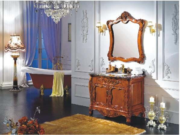 Traditional Rubber Solid Wood Bathroom Cabinet