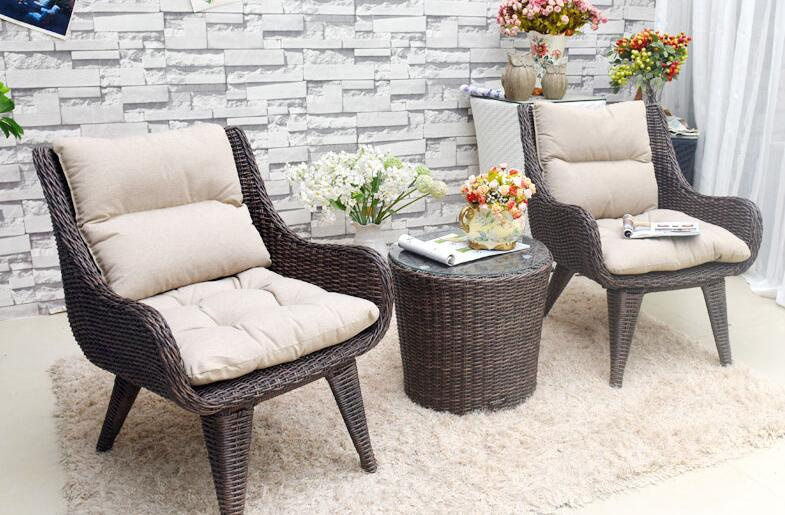 3 PCS PE Rattan Sofa Coffee Table with Cushion