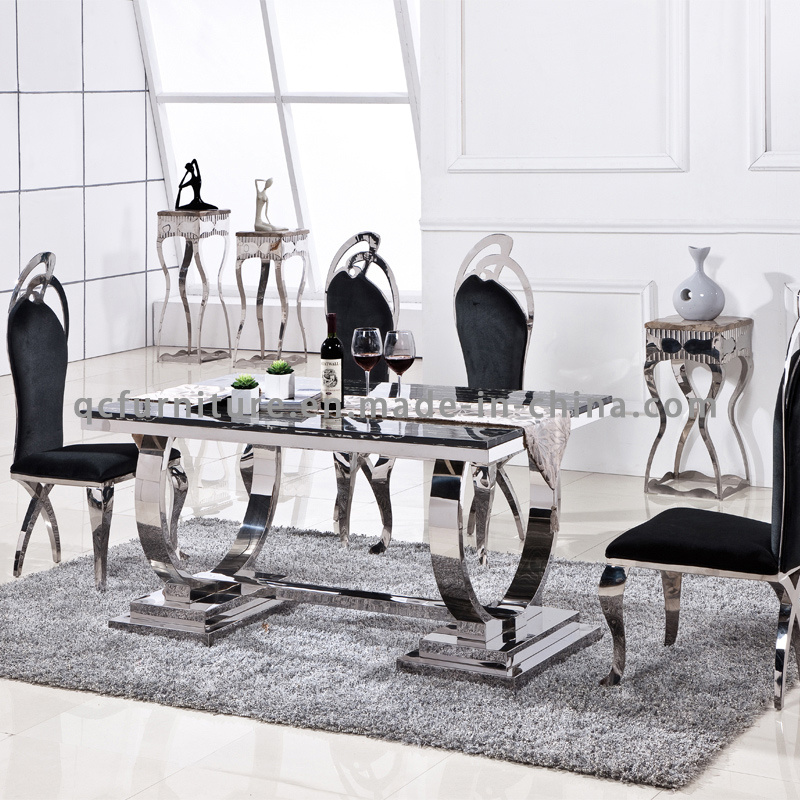 Home Furniture Marble Top Dual Pedestal Stainless Steel Dining Table