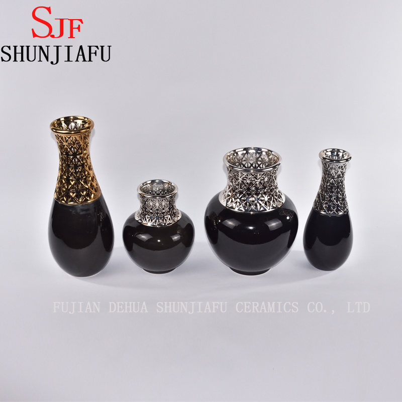 Morden Style Small Ceramic Flower Vase for Home Decoration (Black)