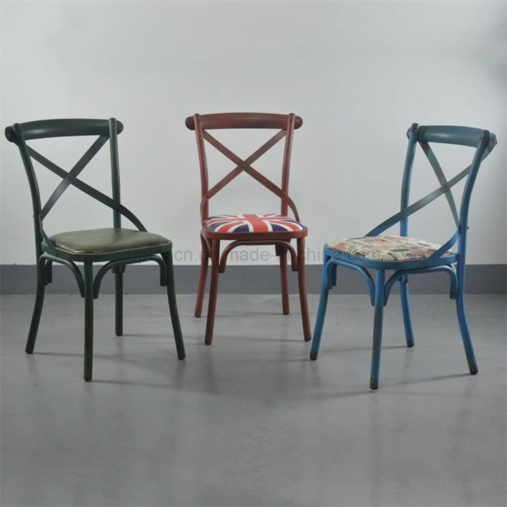 French Vintage Style Metal Cross Back Dining Cafe Chair (SP-MC080)