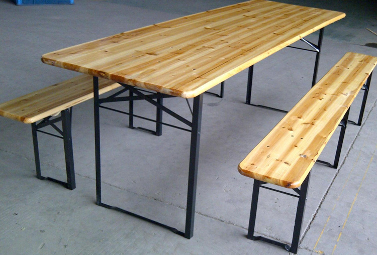 Cheap Outdoor Solid Fir Wood Beer Table Sets, Beer Table and Bench