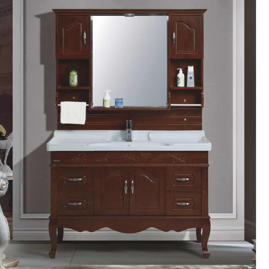 Hotel Floor Mounted Sink Solid Wood Bathroom Furniture
