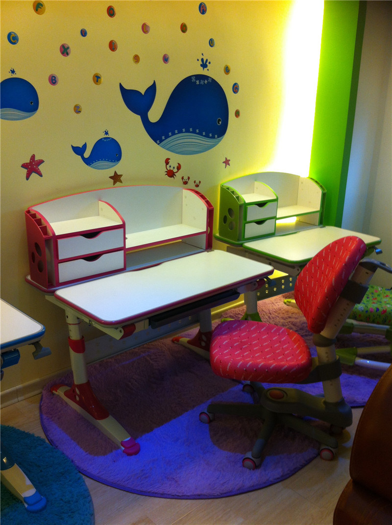 Tiltable Wooden Study Table Designs Children Table with Book Cabinet