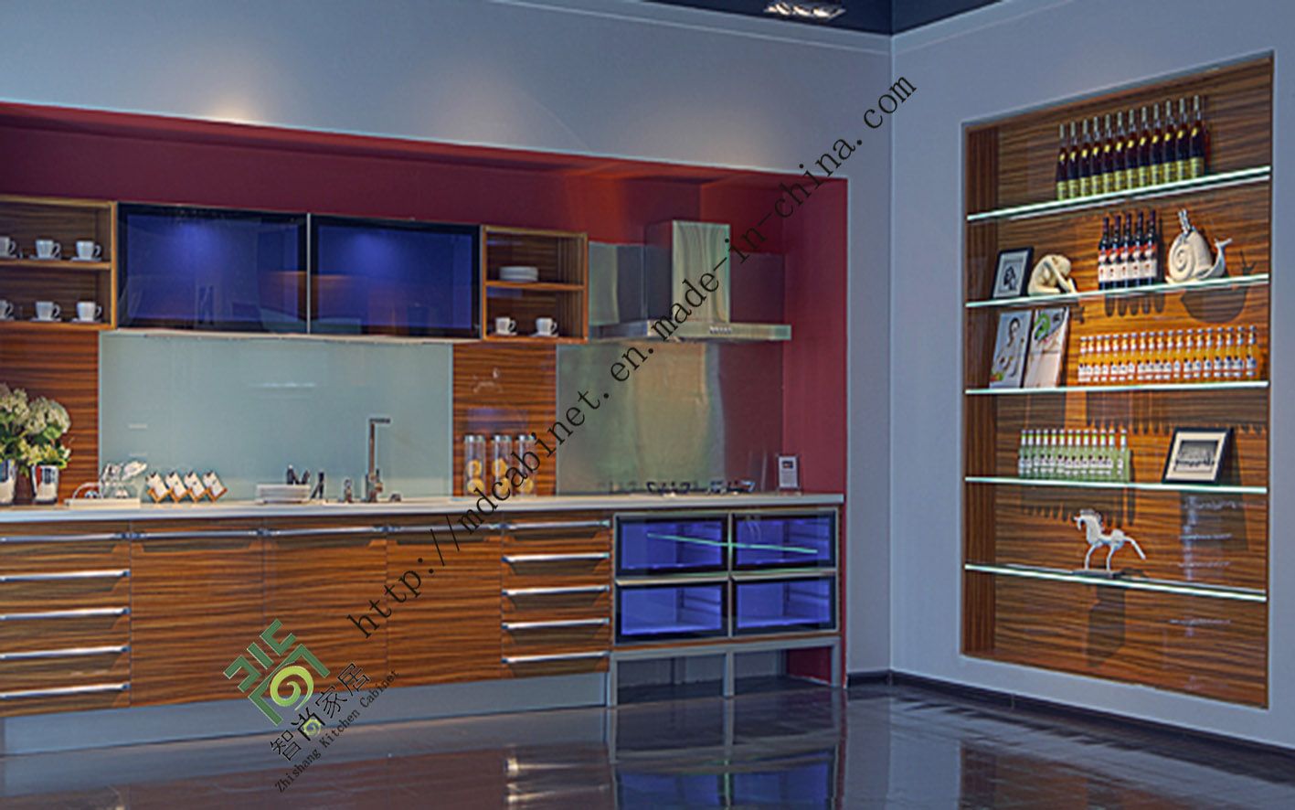 2017 New Design Green Lacquer Kitchen Cabinets (ZS-128)