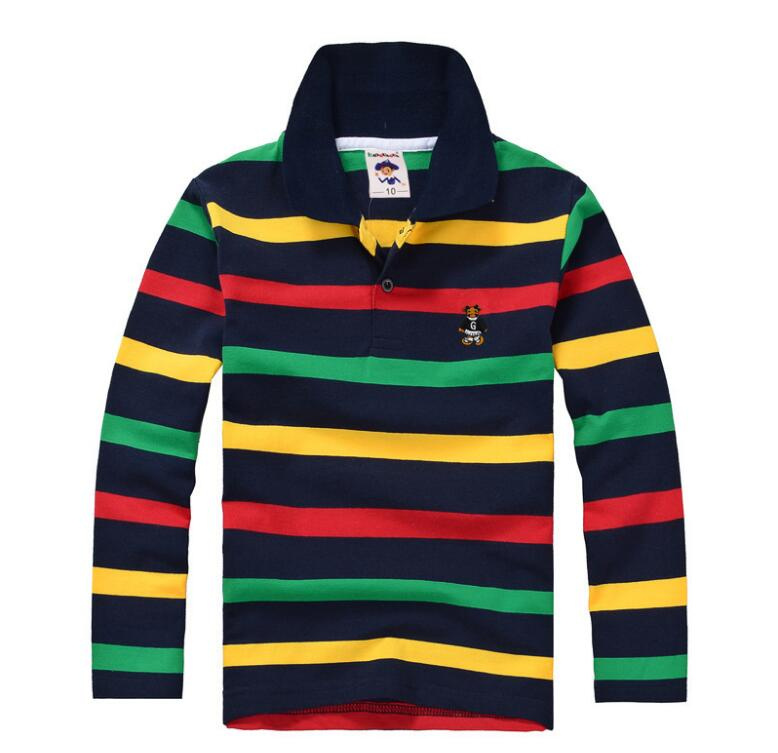 Hot Sell Soft Striped Design Boys Long Sleeve Polo Shirts 50 Colors Available