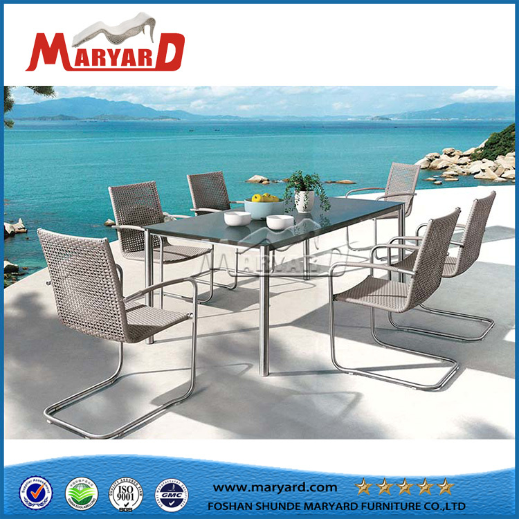 New Design Woven Chair Glass Top Table Set