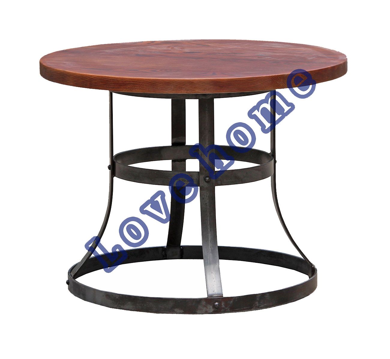 Modern Industrial Round Metal Dining Restaurant Wooden Table