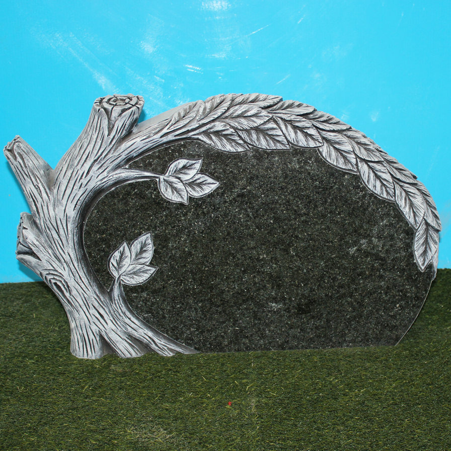 Black Diamond Granite Monument with Carved Tree