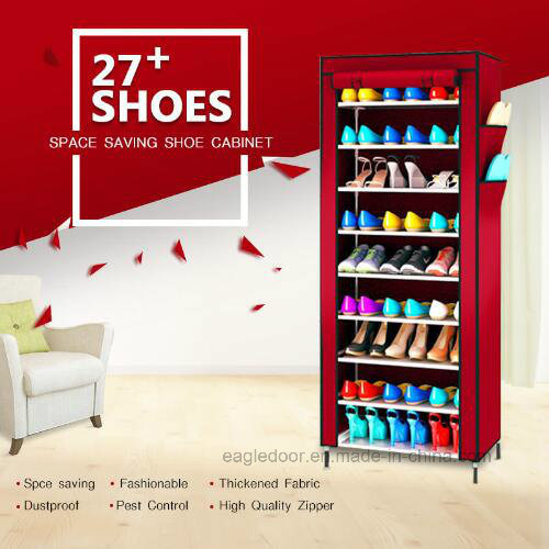 9 Tier Shoe Shelves Canvas Fabric Shoe Rack Storage Cabinet Rail Shoes Organizer Zipper Standing Sapateira Organizador Furniture (FS-02A)