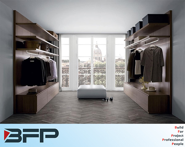 Customized HPL Wood Wardrobe Walk in Closet