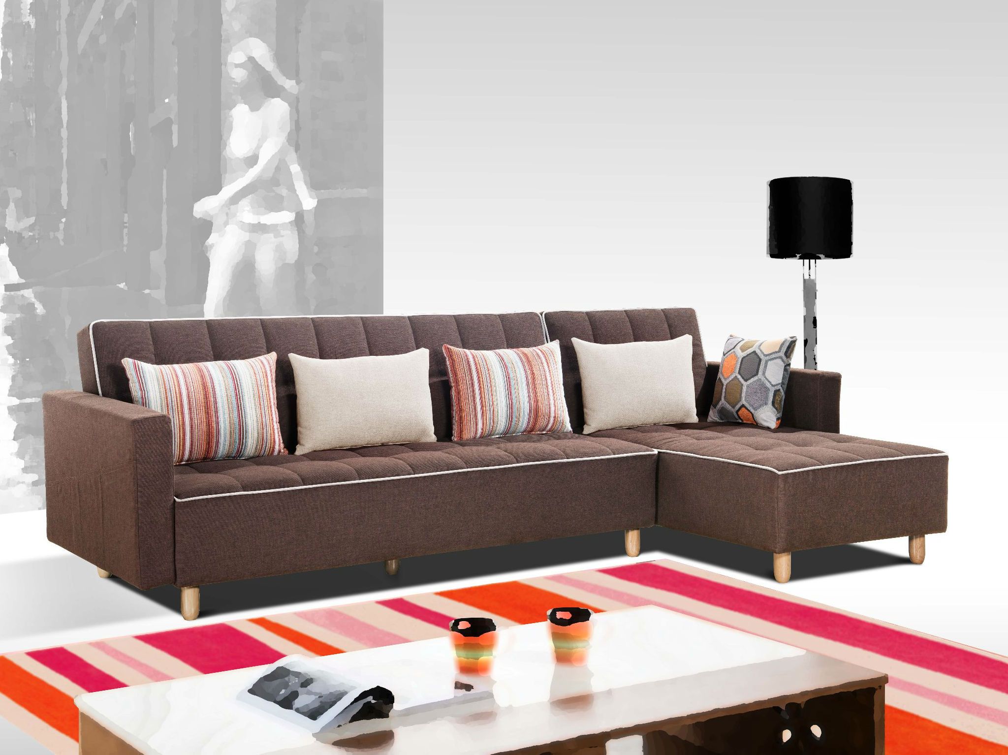 Changeable Armrests and Big Size Fabric Sofa Cum Bed