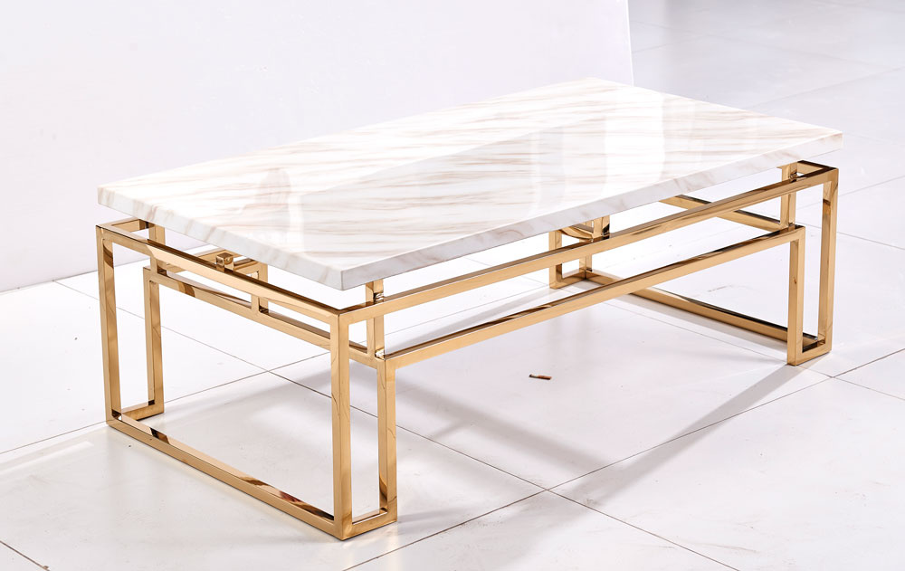 Modern Design Tempered Glass Rose Golden Metal Coffee Tea Table