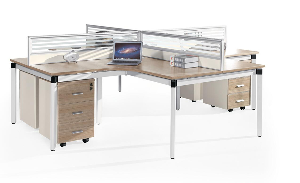 L-Shape 4 People Metal Frame Workstation Office Desk with Screen