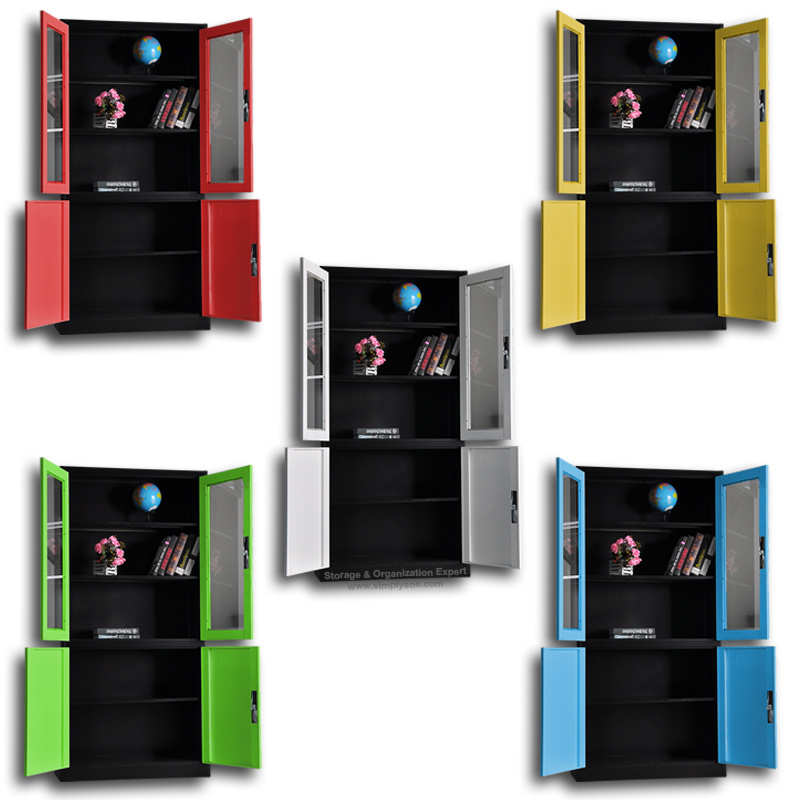 Different Color Steel Storage Cabinets with Swing Glass Door