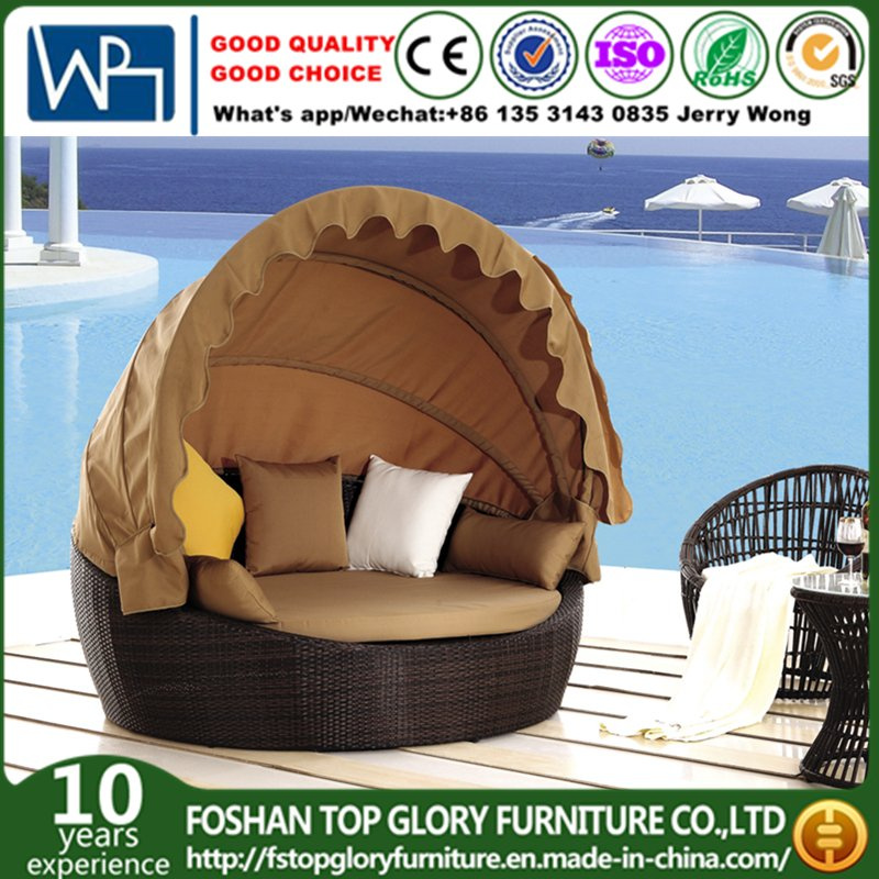 Outdoor Rattan Round Sun Bed with Canopy (TGLU-11)