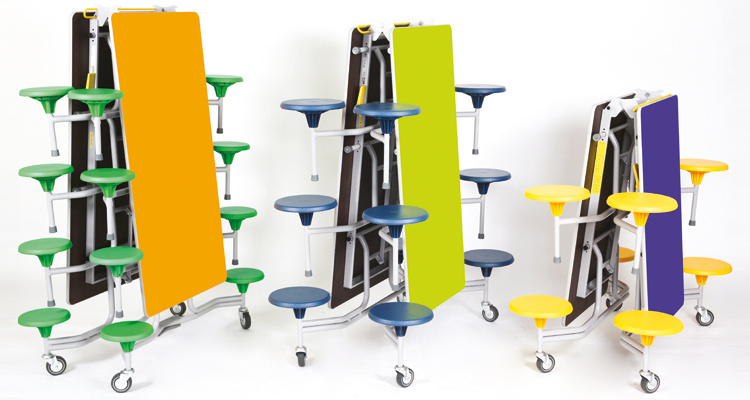 Mulitcolor Middle School Cafeteria/Canteen Dining Table and Chairs