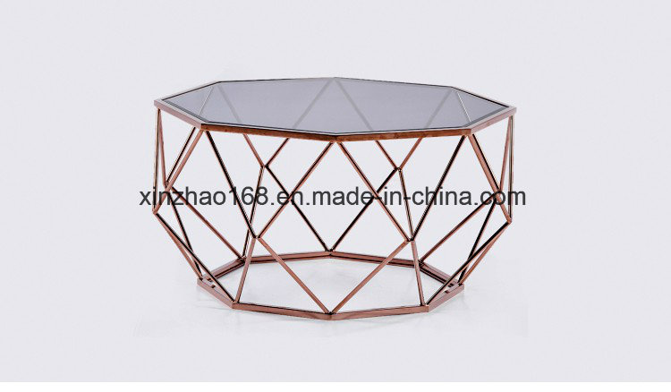 Modern Stainless Steel Golden Glass Coffee Table