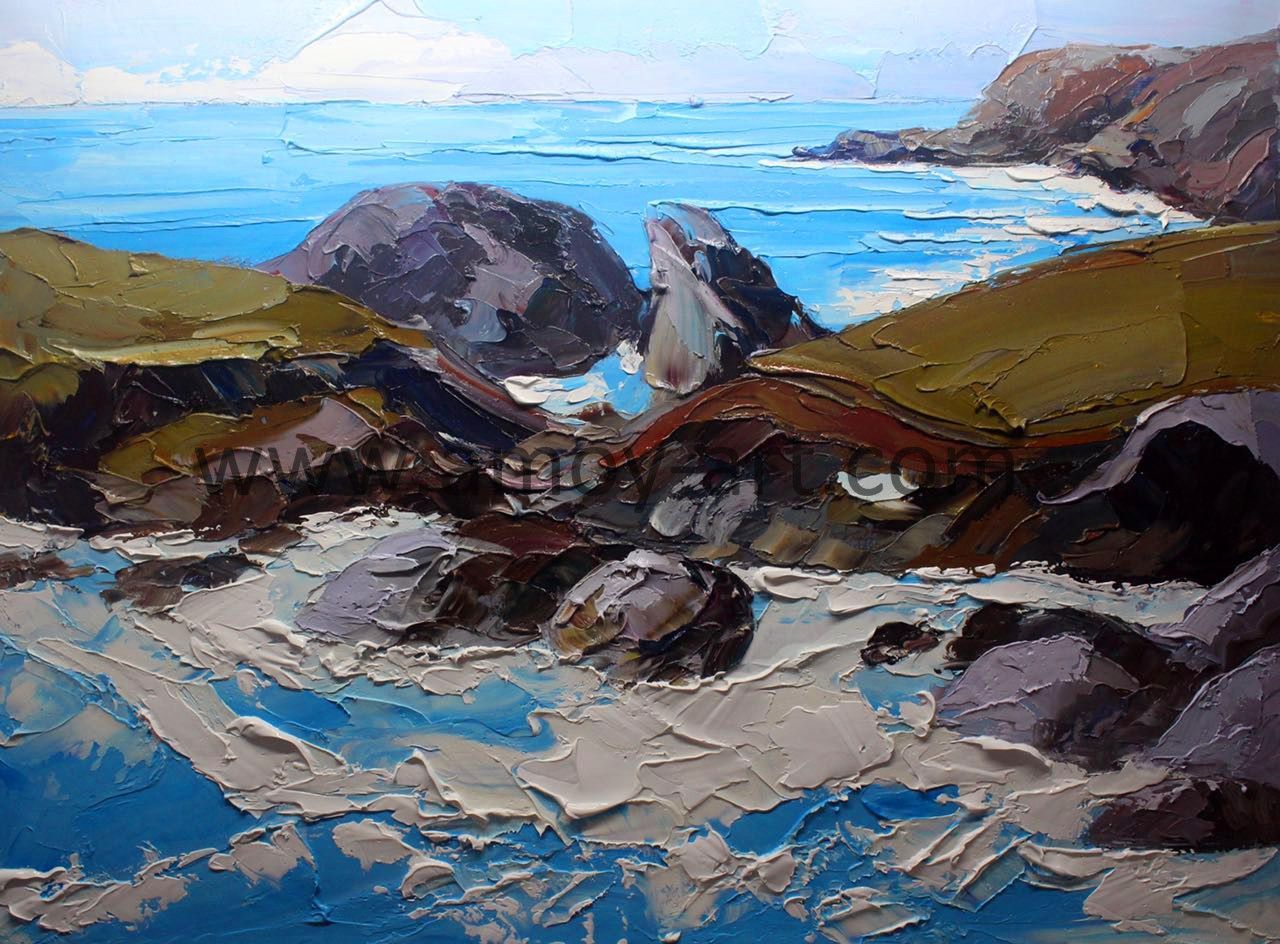 100% Hand-Painted Seascape Knife Oil Painting for Wall Decor