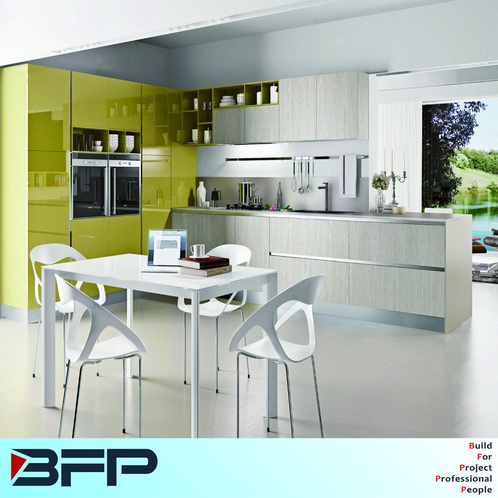 Mixed Color Wood Kitchen Furniture with Open Wall Cabinets Blk-61