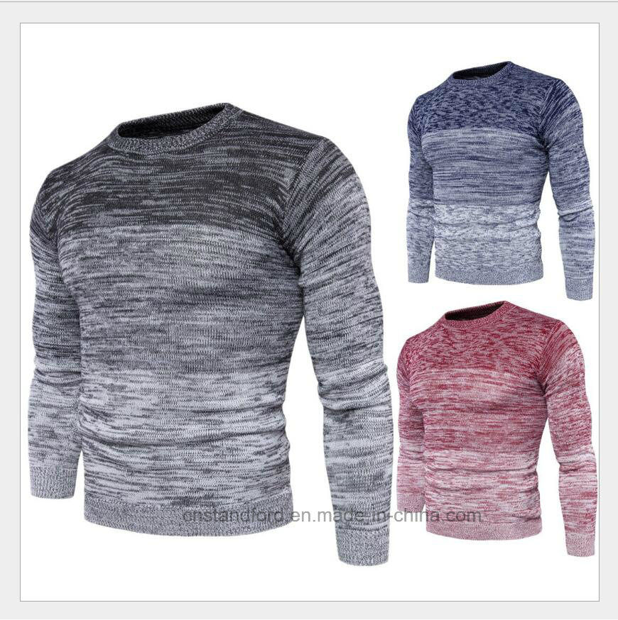 Fashion Ombre Jacquard O-Neck Leisure Knitted Man Sweater