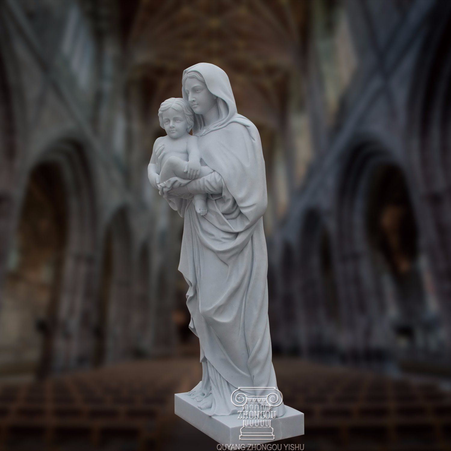 Religious Statue Sculpture, Marble Statue of St Mary with Baby Jesus