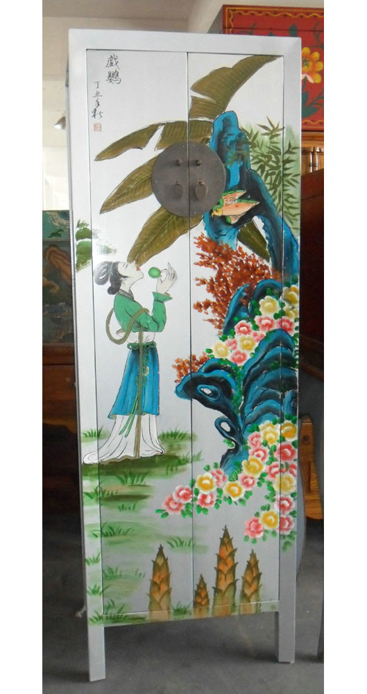 Antique Furniture Wooden Painted Silver Cabinet Lwa489
