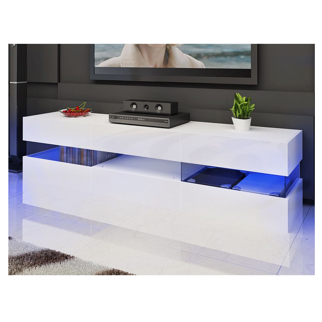 Large LED TV Stand Modern High Gloss Cabinet Glass Shelf