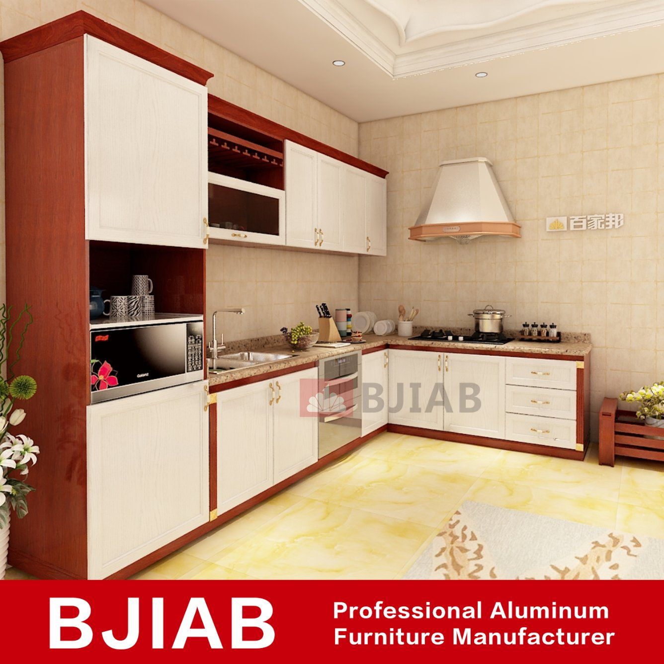 Red Teak and White Oak Modern Metal Home Furniture Aluminum Kitchen Cabinet