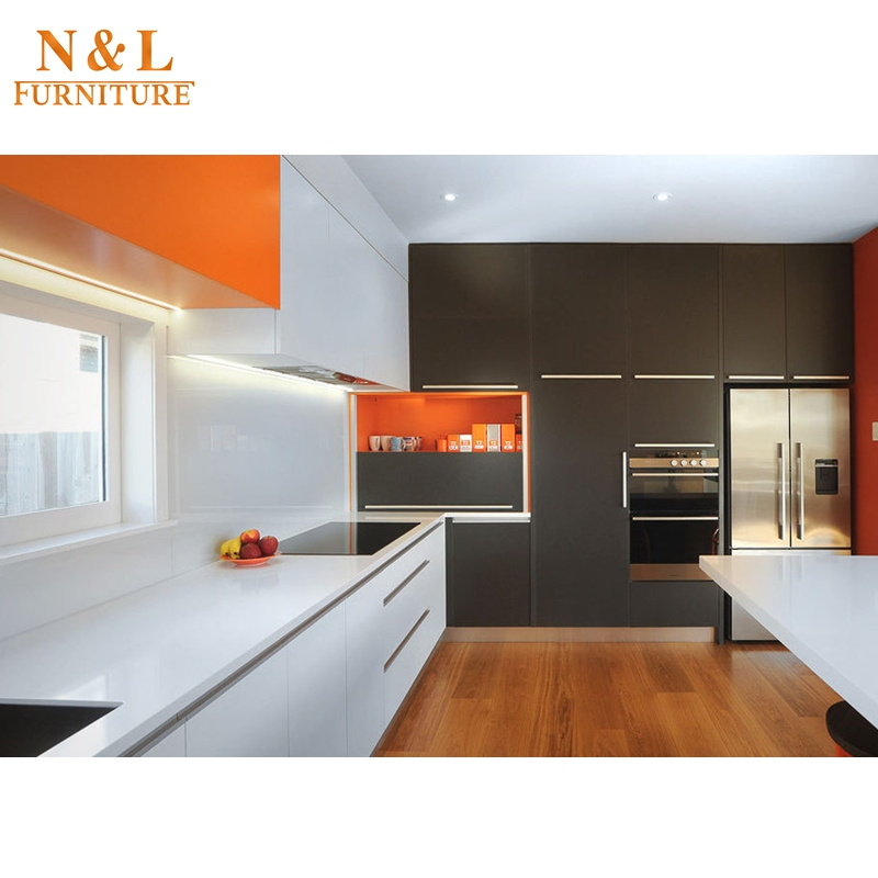 Glossy Lacquer L Shape Wood Kitchen Cabinets