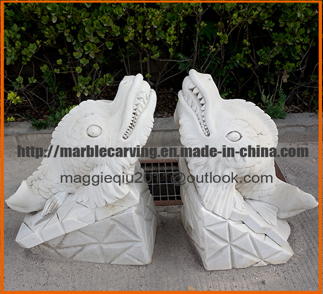 White Marble Shark Statue Carving Ma1706