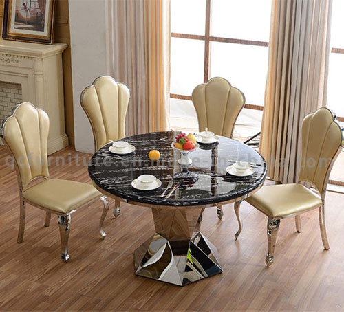 Modern Dining Table with Marble Top Steel Leg