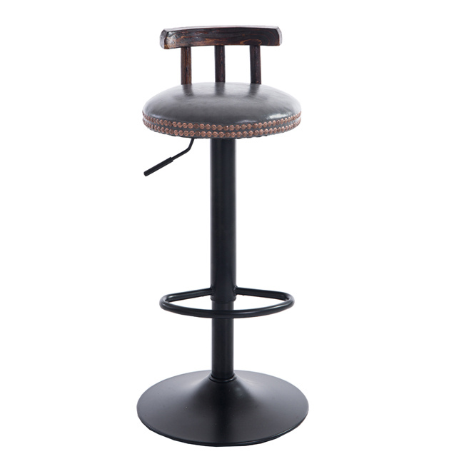 Fashion Lifting Leather Swivel Wood Bar Stools Chair Adjustable Black
