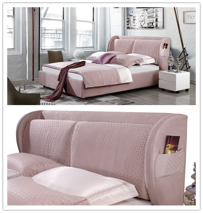 Foshan China Furniture Factory Double Bed Designs Fabric Soft Bed