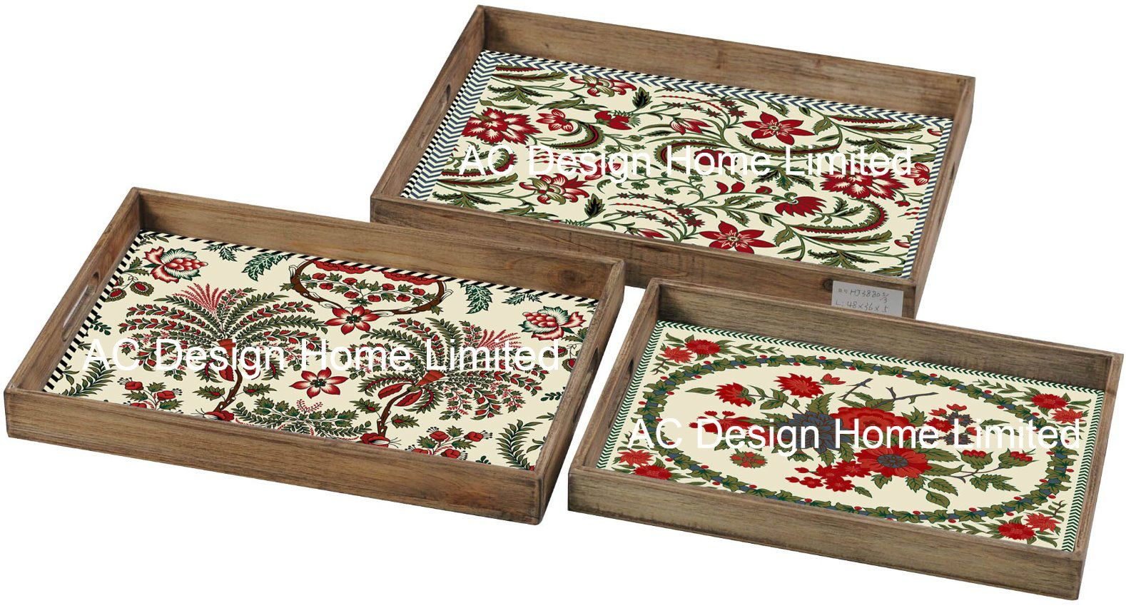 S/3 Rectangular Custom Print Cake Wooden Serving Tray W/Handle