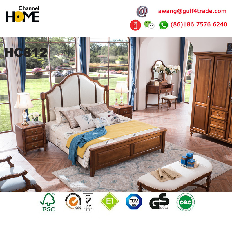 Luxury Antique Oak Wooden Bed Furniture for Bedroom (AD812)