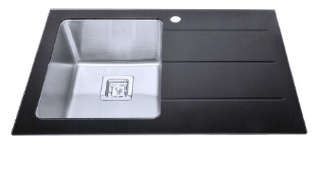 Tempered Glass Top Stainless Steel Sink with Drainer Board