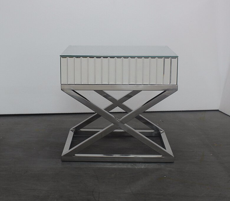 Mirror Glass Shiny Side Table, Bedside Table, Night Stand