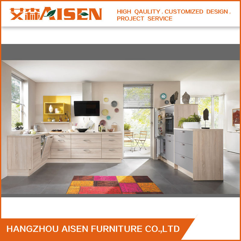 Wooden Grain Natura Like Modern Design Melamine Kitchen Cabinet