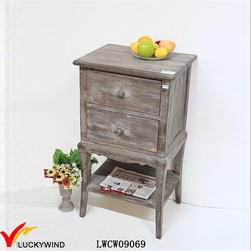 Antique Brown French Side Table Wooden Small Nightstands