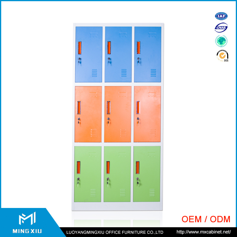 Luoyang Mingxiu Metal Office Furniture 9 Door Clothes Wardrobe Locker/Steel Clothes Cabinet