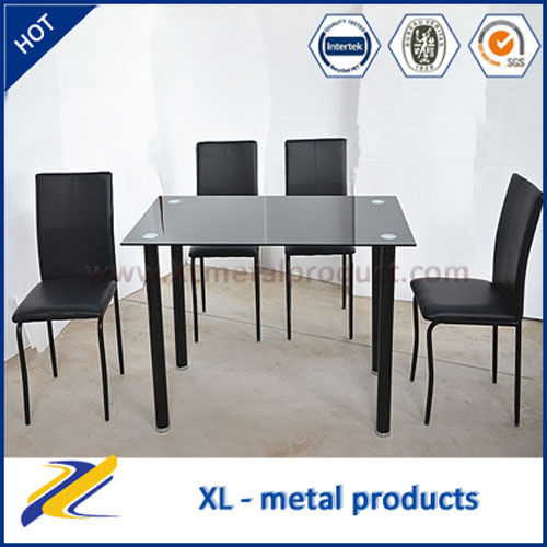 Modern Black Panama Style Glass Top Dining Table