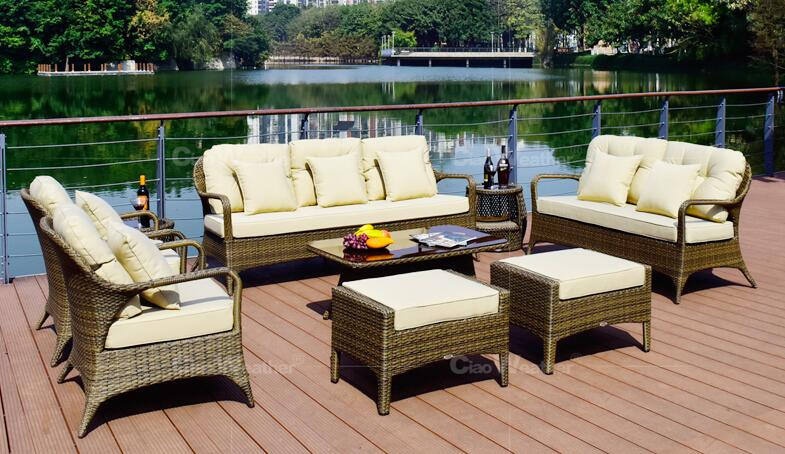8 Pieces PE Rattan Sofa Sets with Cushion