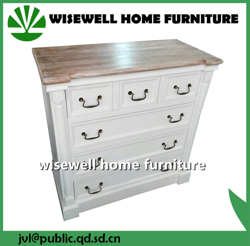 Antique Wooden Drawer Chest in MDF Cream Color