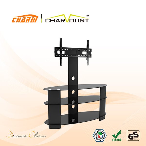Tempered Glass 3 Shelf Glass TV Stand Has TV Bracket (CT-FTVS-K502B)