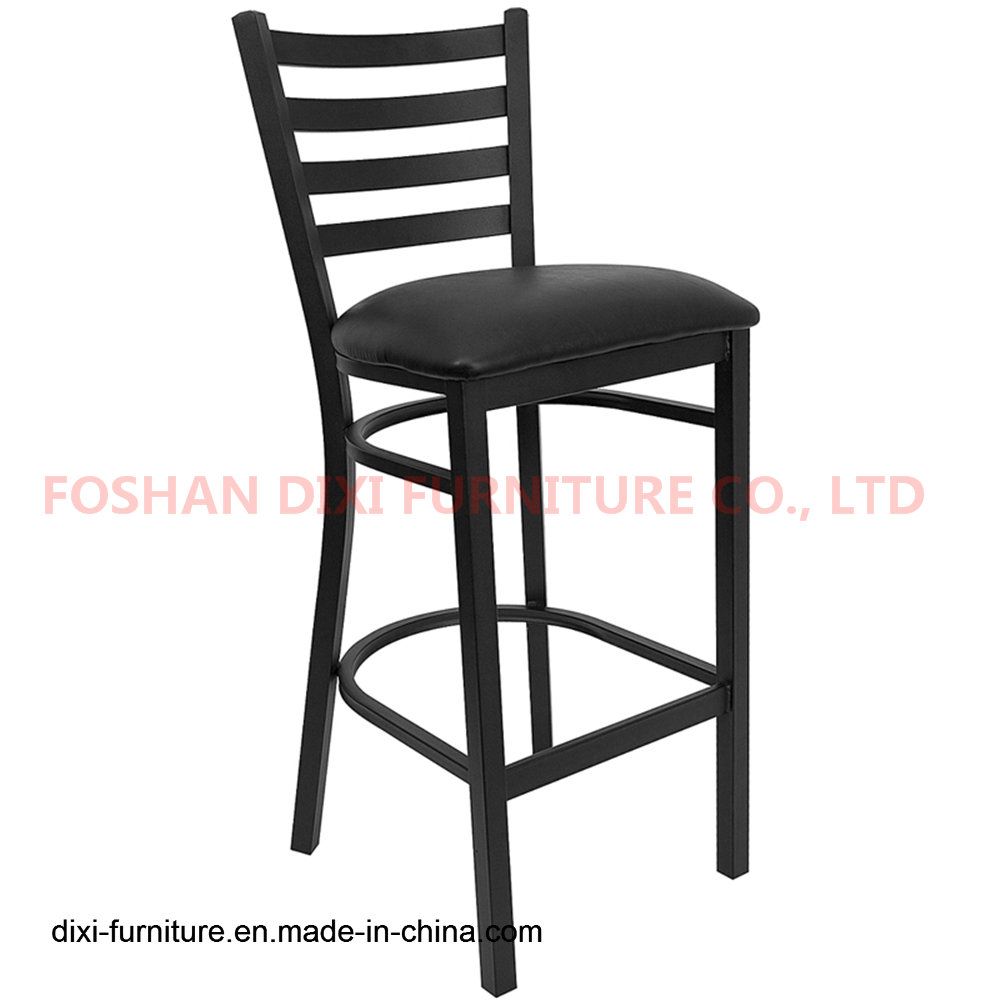 Bar Furniture Black Ladder Back Metal Restaurant Barstool with Black Vinyl Seat